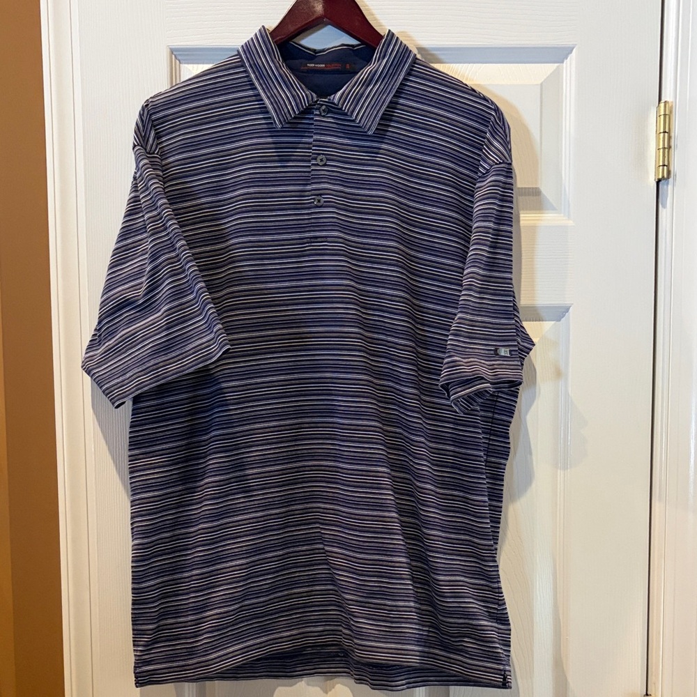 Men’s Striped Tiger Woods Collection Blue and Yellow Golf Polo Shirt